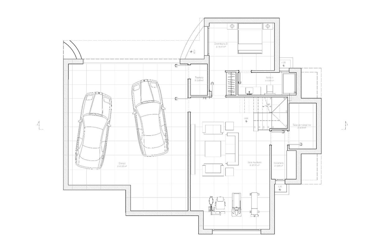 Plattegrond met garage en woonruimtes van een 5-slaapkamer villa in Estepona.