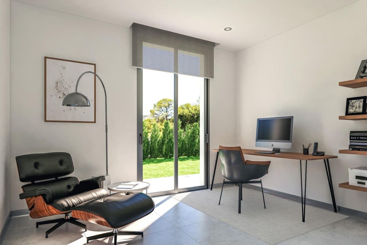 Stijlvol thuiskantoor met uitzicht op de tuin, in een 3-slaapkamer villa in Finestrat, Costa Blanca.