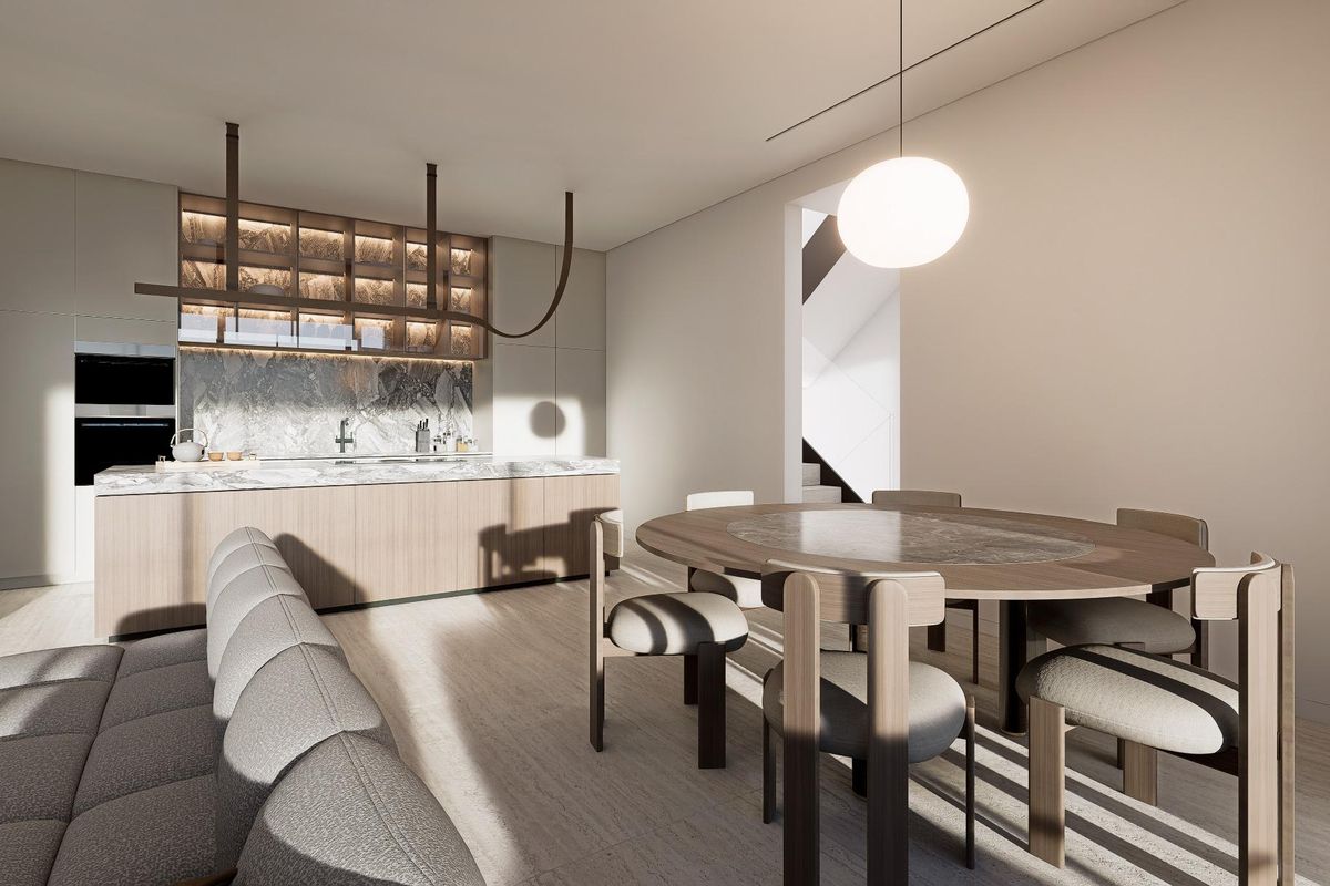 Elegante eetruimte verbonden met de keuken in de villa met 3 slaapkamers in Orihuela, Costa Blanca Zuid.