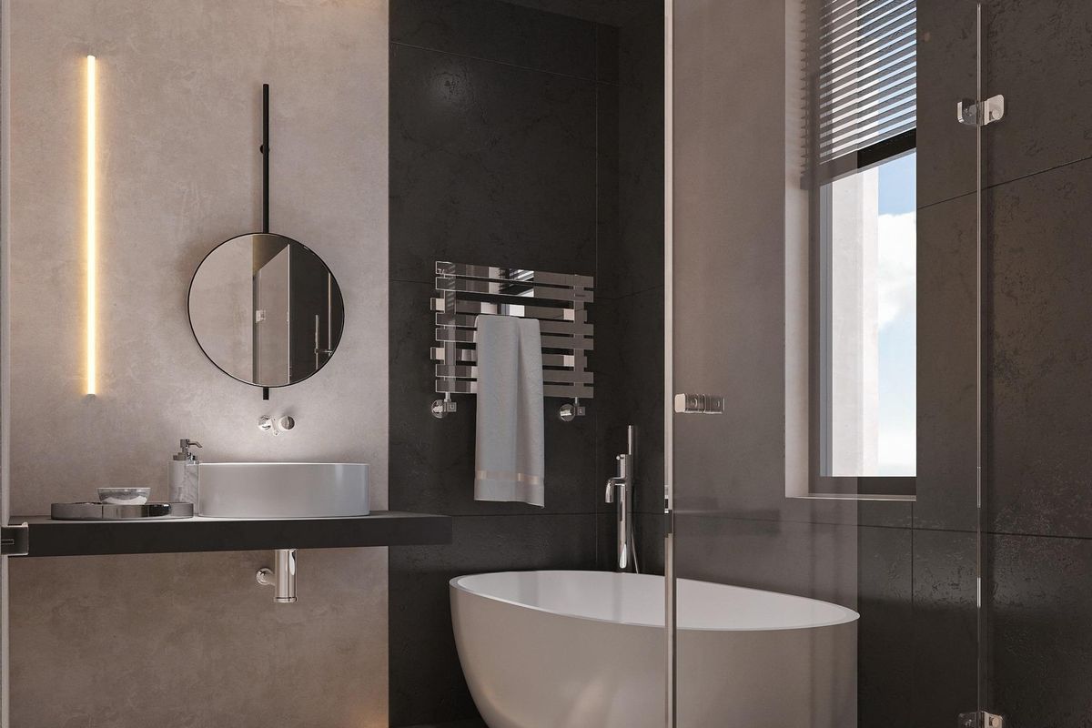 Moderne badkamer met stijlvolle armaturen in het 2-slaapkamer appartement in Estepona.