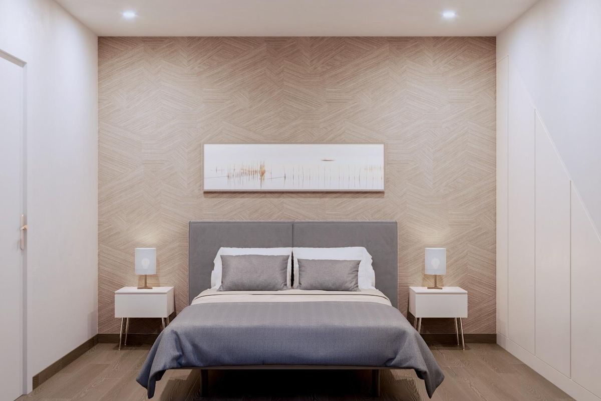 Moderne slaapkamer in een 3-slaapkamer villa in San Pedro del Pinatar, met stijlvolle decoratie en veel natuurlijk licht.