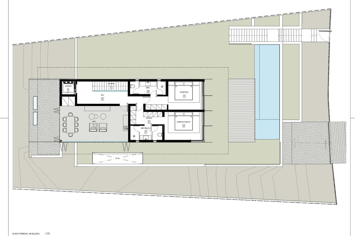 Gedetailleerde plattegrond van de indeling van woonruimtes en slaapkamers in de villa, Marbella.