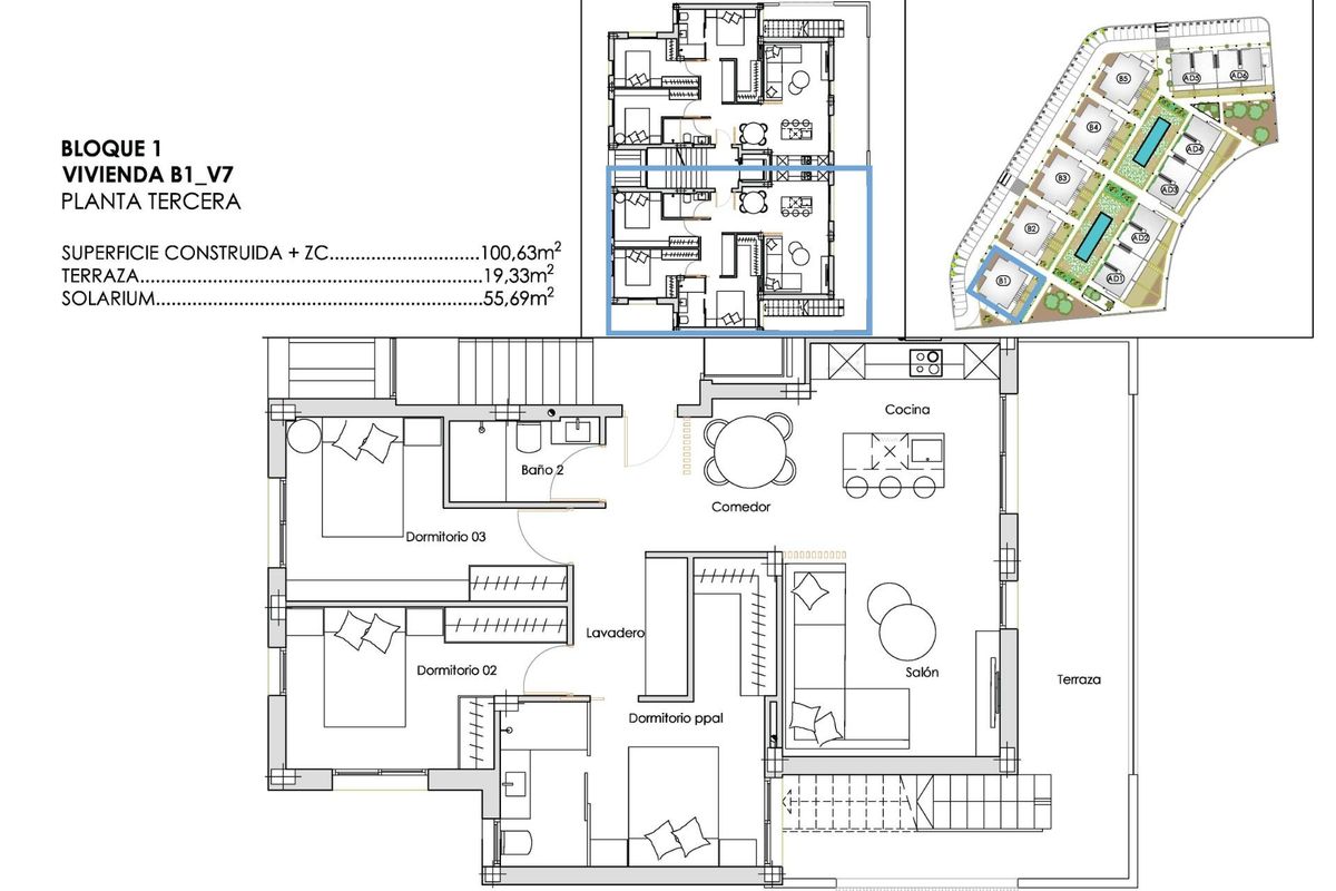 Penthouse met toegang tot zwembaden