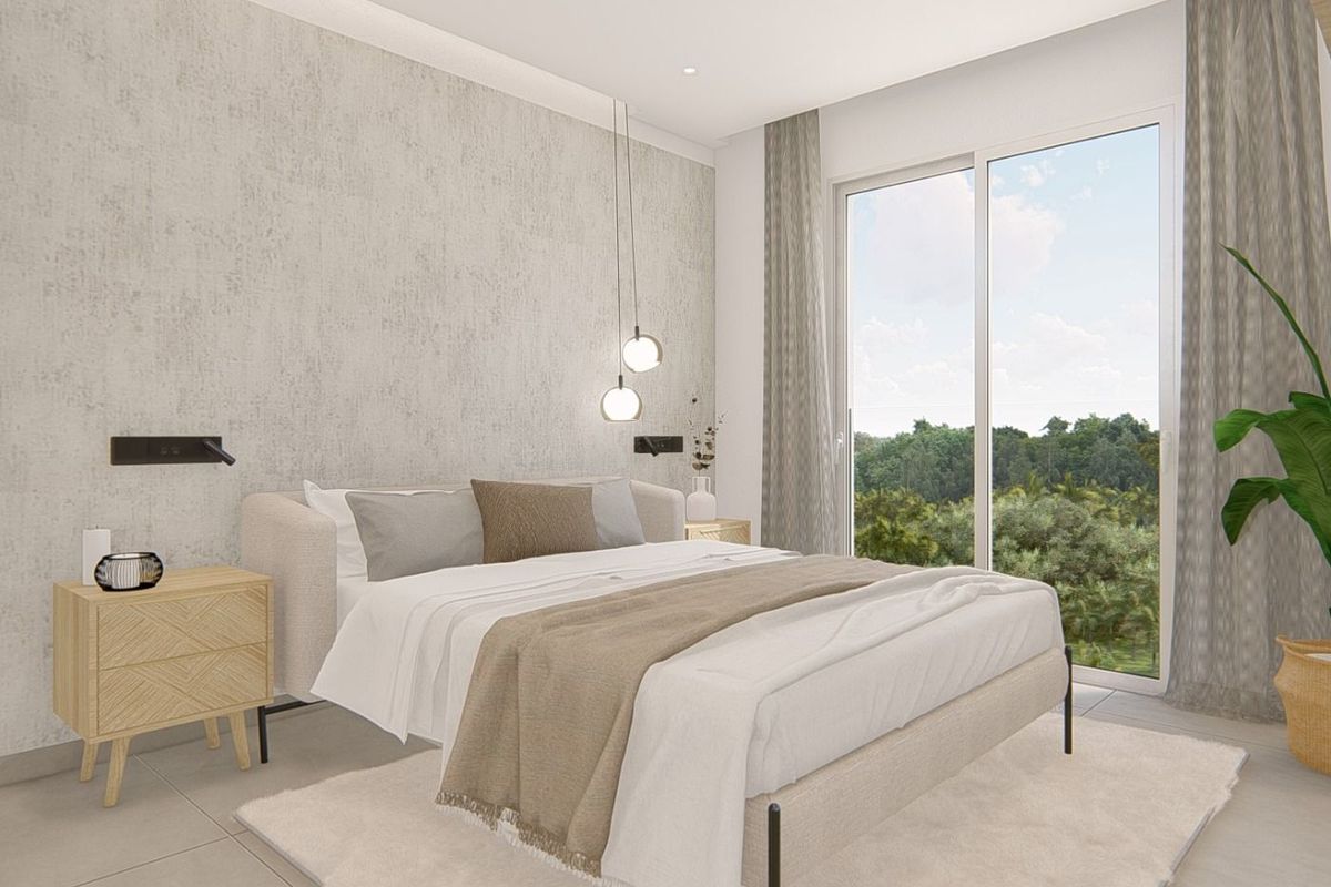 Contemporary guest bedroom showcasing a serene space in a 3-bed apartment, located in Guardamar del Segura.
