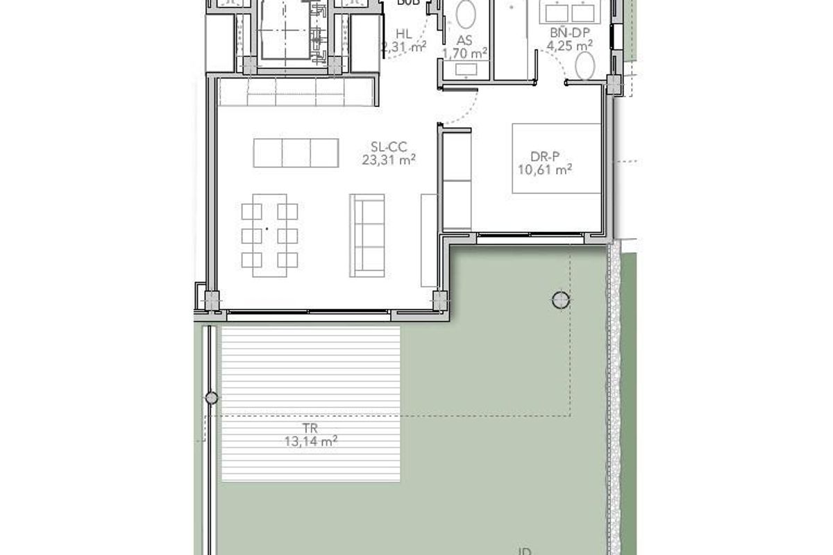 Plattegrond van een 1-slaapkamer appartement met een ruim ontwerp in Torremolinos, Costa del Sol.