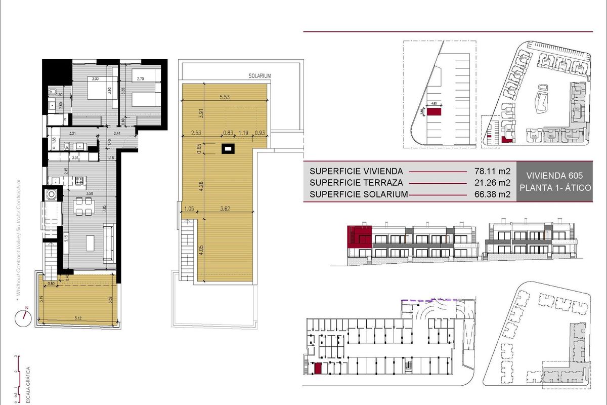Indeling van een ruime 2-slaapkamer bungalow met een groot terras, gelegen in Ciudad Quesada, Costa Blanca.