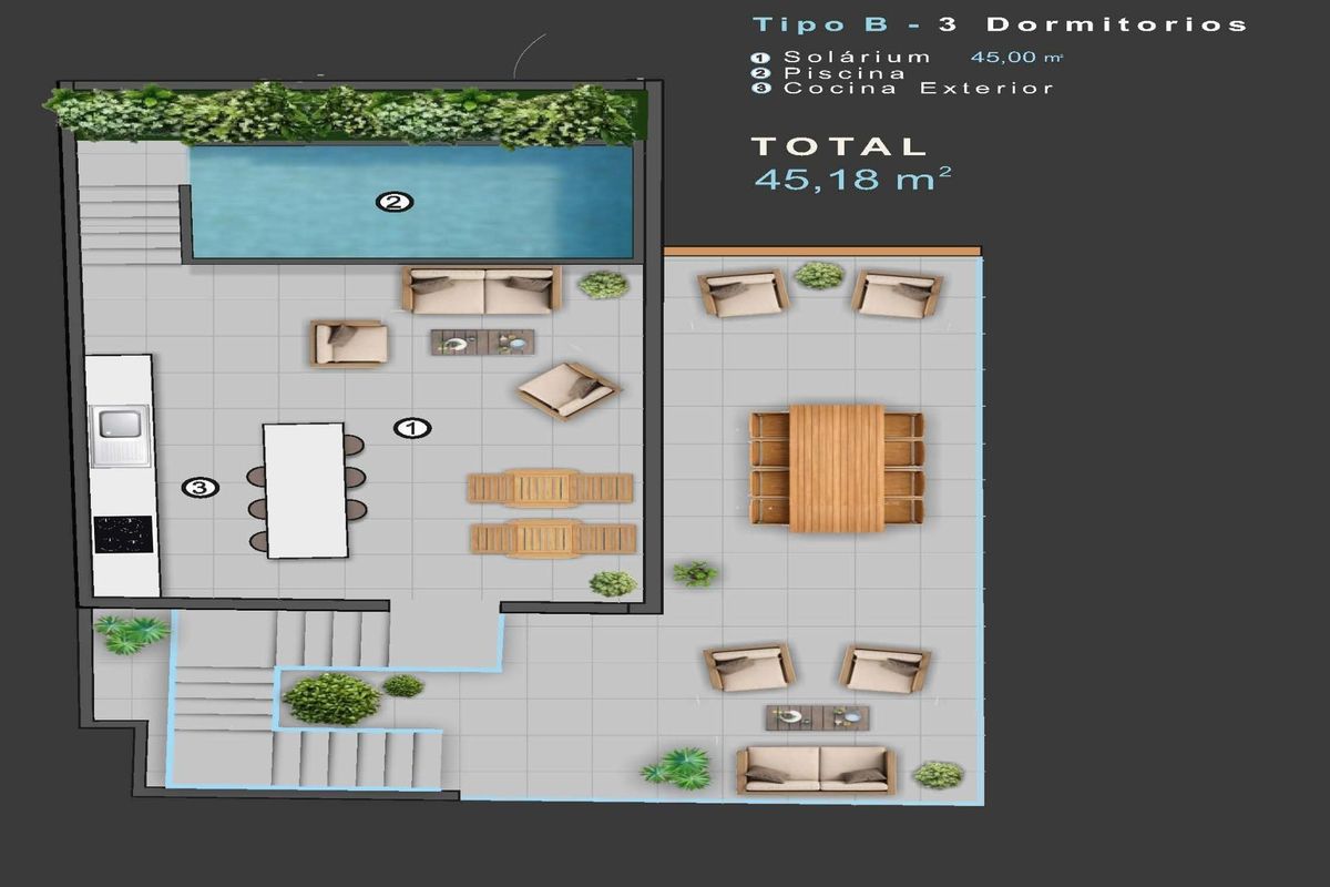 Penthouse met zwembad en terras