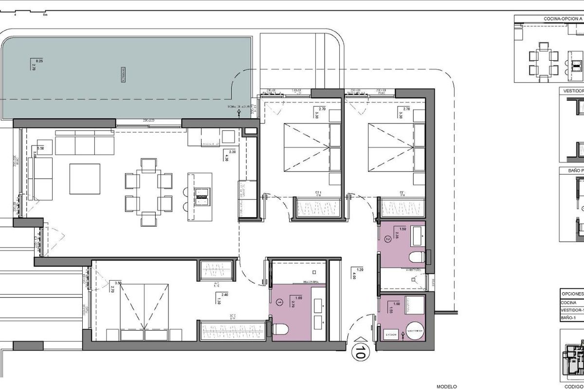 Plattegrond van een luxe 3-slaapkamer appartement in Calpe, met indeling en ruime woonruimtes.