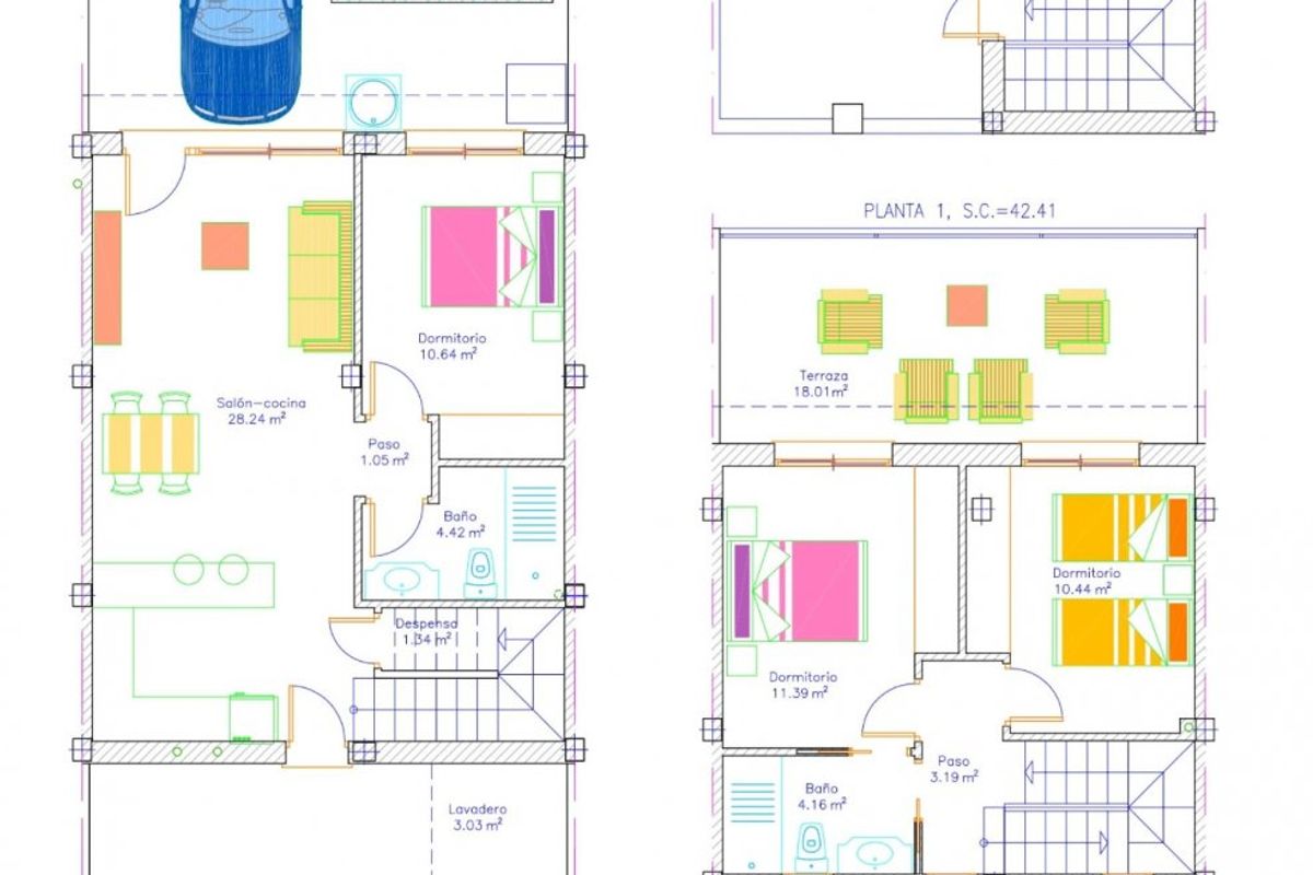 Plattegrond van een 3-slaapkamer townhouse in Avileses, inclusief kamerindelingen en afmetingen.