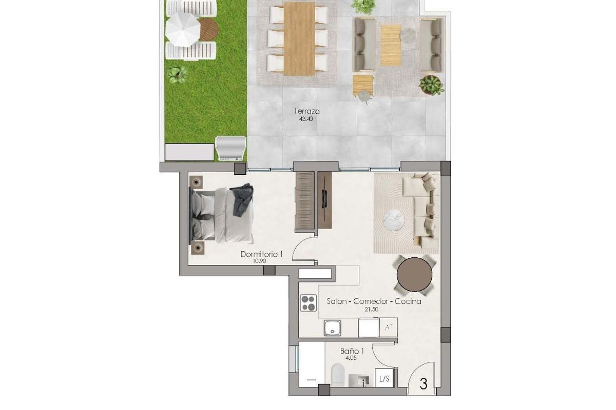 Woonkamer van het penthouse in Santa Pola