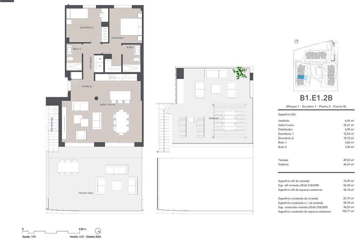 Vloerplan van een penthouse met 2 slaapkamers in Estepona, met details van de ruime indeling en ontwerp.