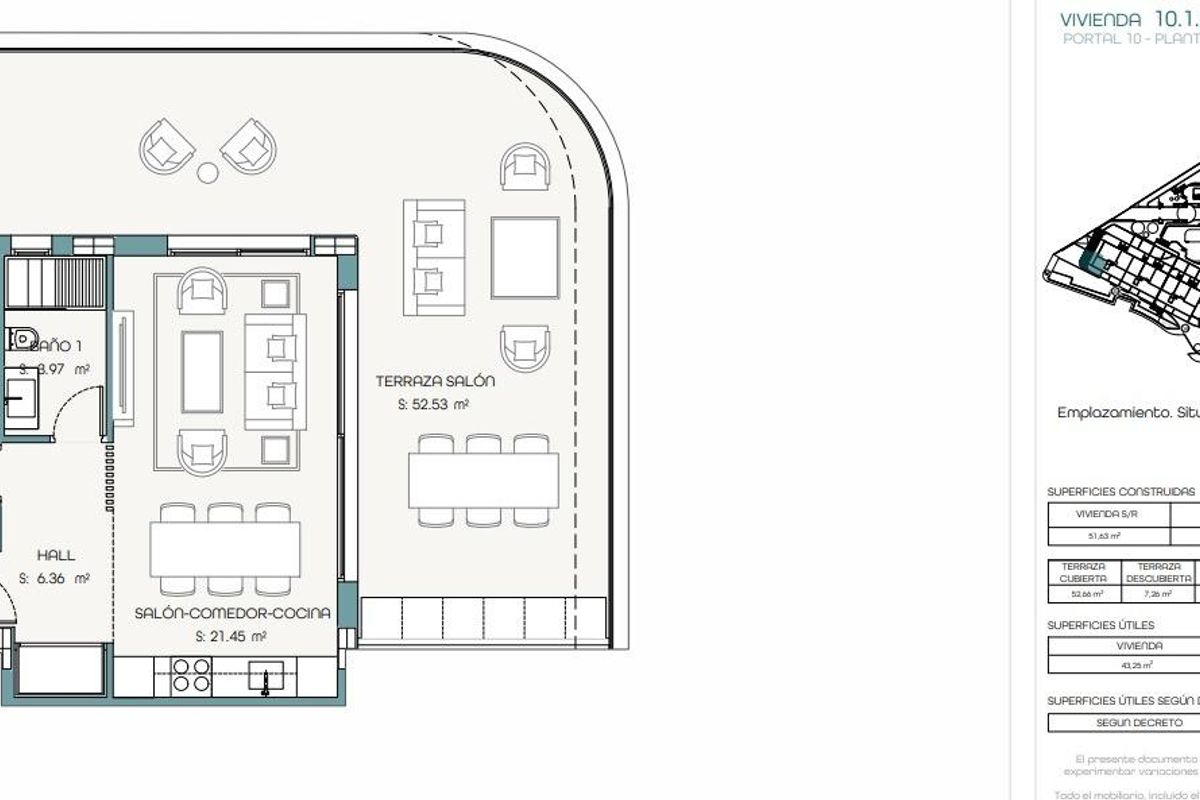 Plattegrond van een modern 1-slaapkamer appartement in Estepona, Costa del Sol, toont indeling.