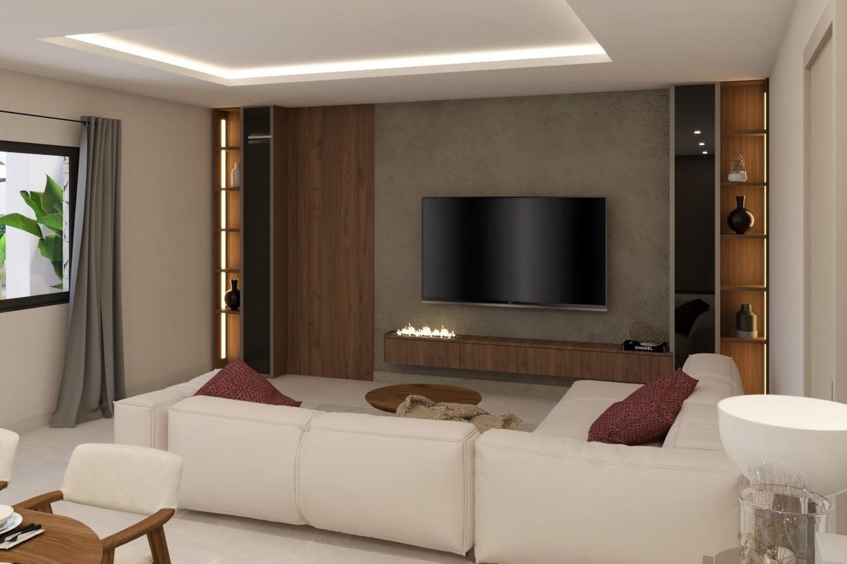 Cozy living room in a 3-bed villa in Pinoso, featuring a large TV and comfortable seating.