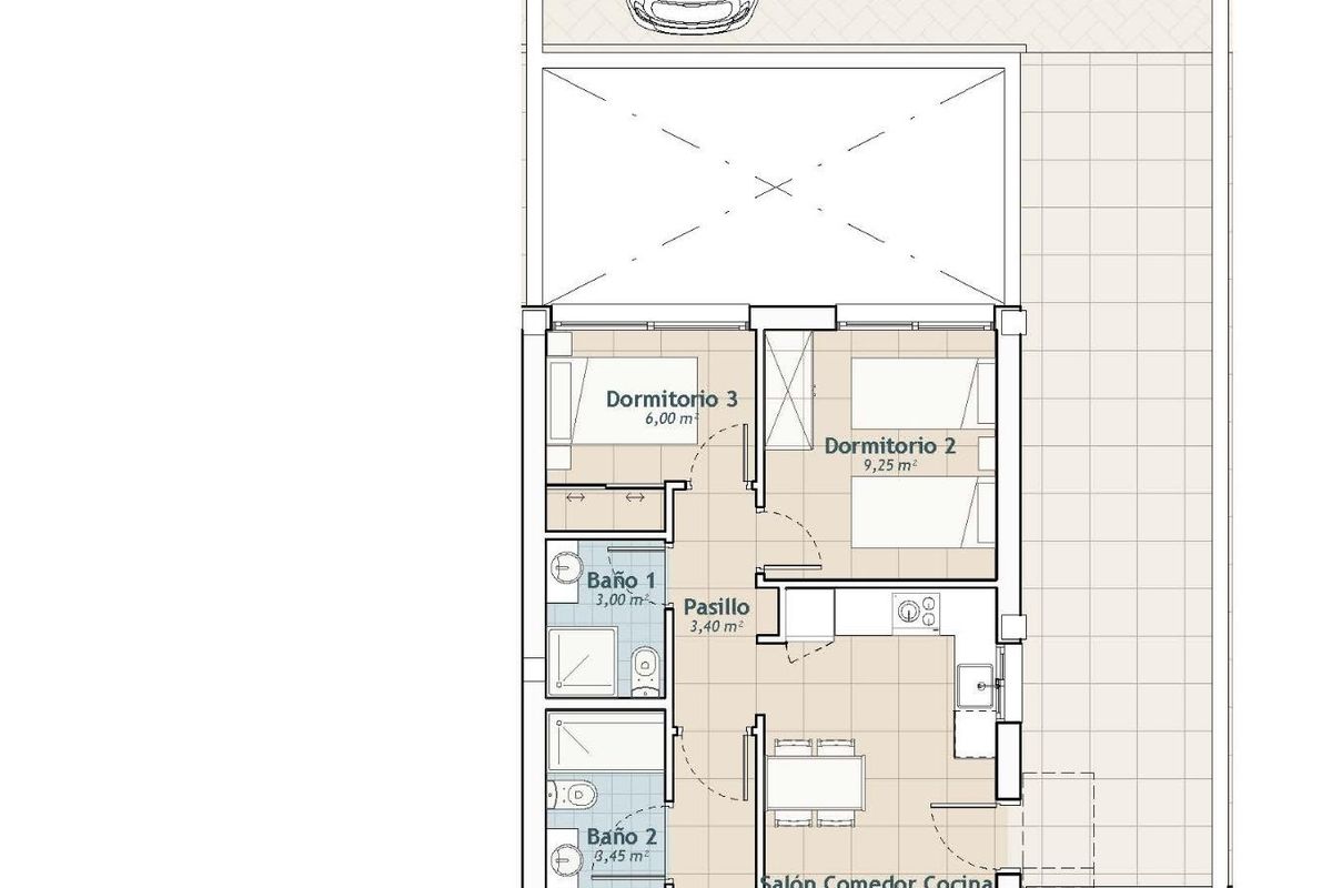 San Miguel bungaló nappali és konyha