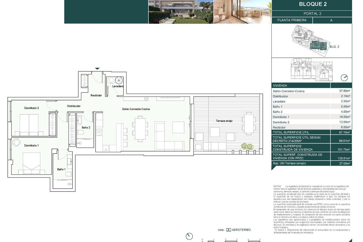 Plattegrond van een 2-slaapkamer appartement in Estepona, met een overzicht van indeling en ruimte.