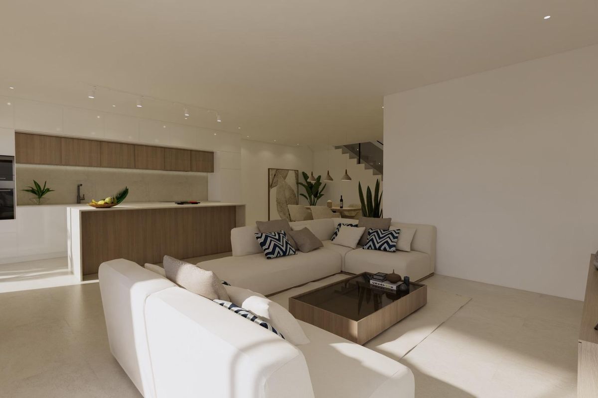 Ruime lichte woonkamer met modern meubilair in de villa, Dolores, Costa Blanca Zuid.