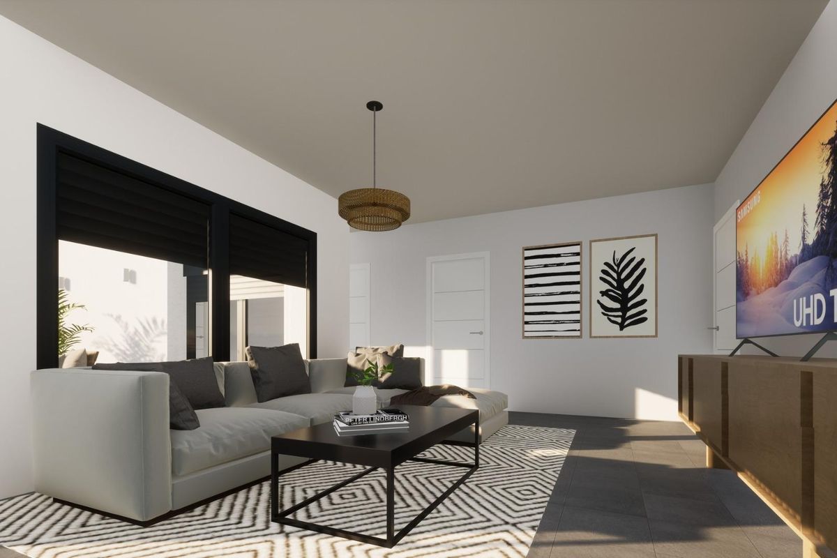 Inviting lounge area in the Pinoso villa, featuring comfortable seating and modern design elements.