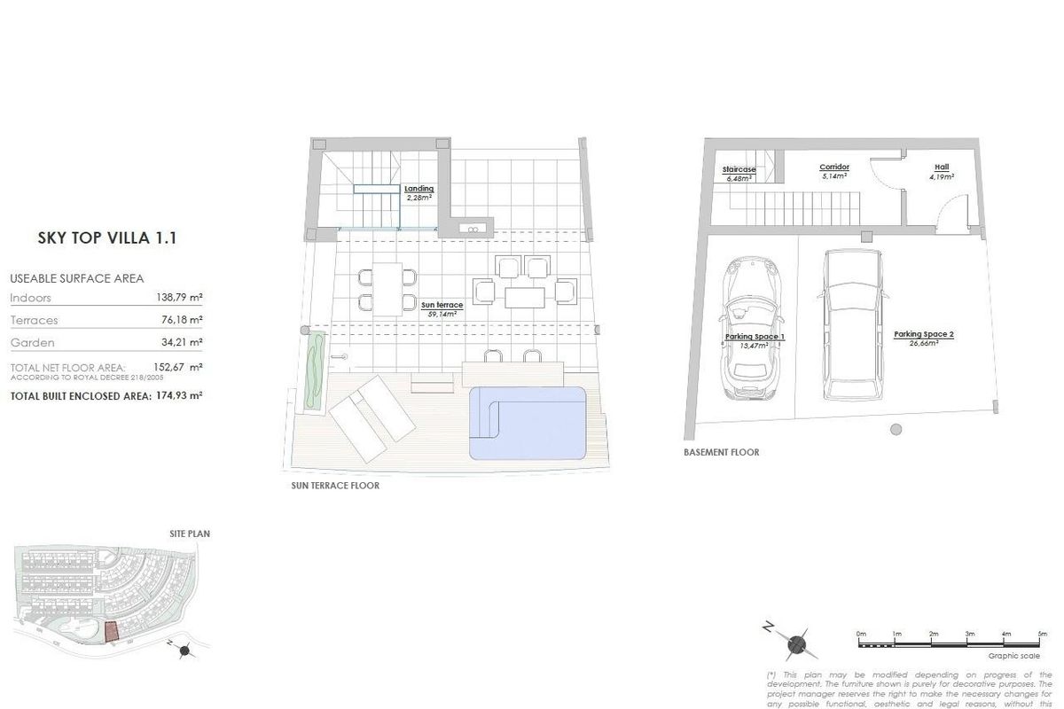 Plattegrond met basiselementen en terras van een moderne woning in Fuengirola, Costa del Sol.