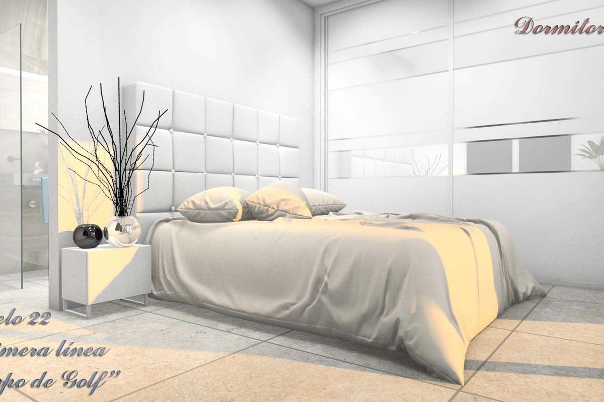 Elegante slaapkamer in een 3-slaapkamer villa in Rojales, met zachte beddengoed en moderne ontwerpelementen.