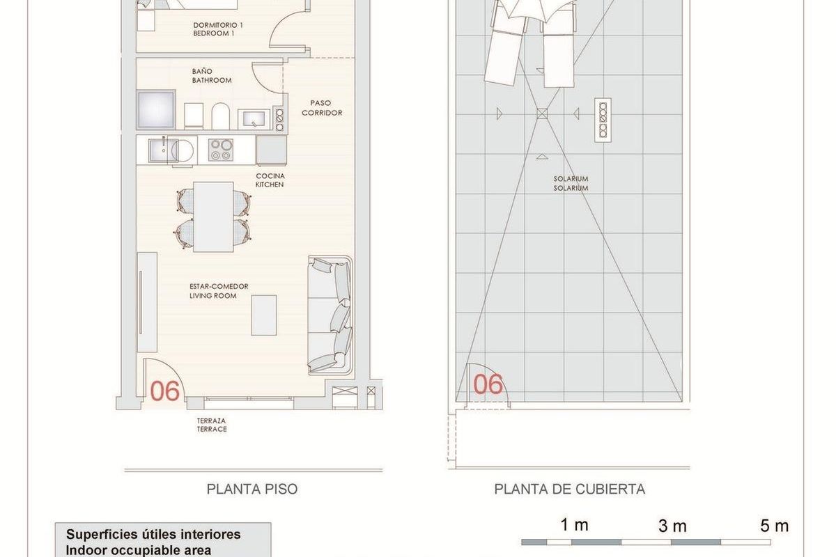 Gedetailleerde plattegrond van de 2-slaapkamer bungalow met alle kamers in Hondón de las Nieves, Costa Blanca Zuid.