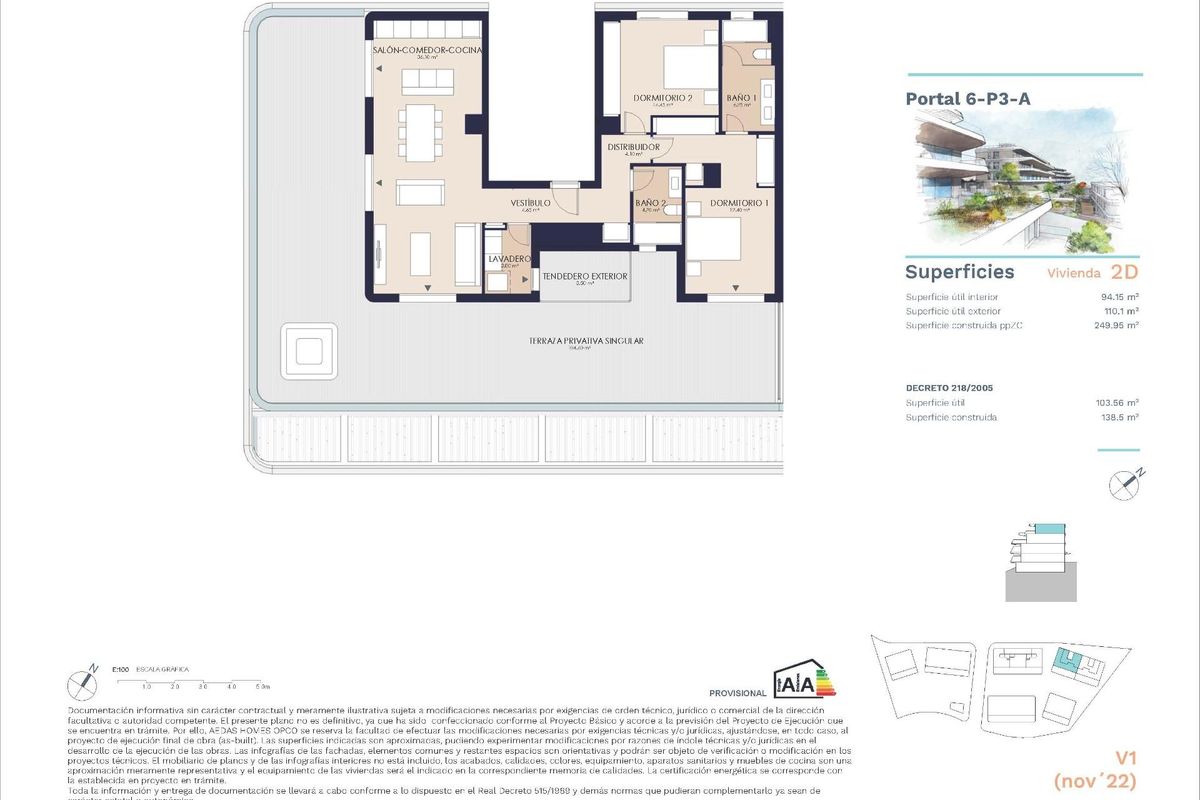 Plattegrond van een 2-slaapkamer penthouse in Estepona, met ruime indeling en details van de kamers.