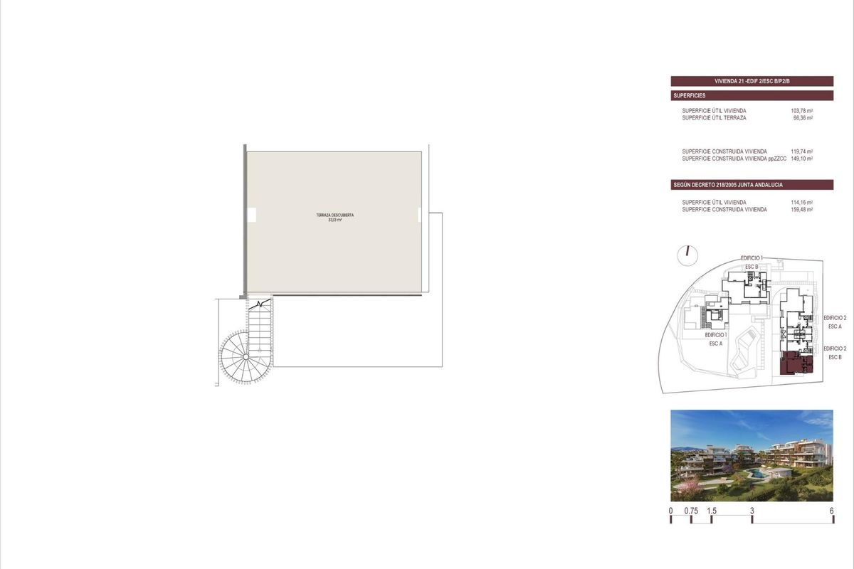 Plattegrond van een 3-slaapkamer penthouse in Estepona, die de indeling en woonruimtes toont.