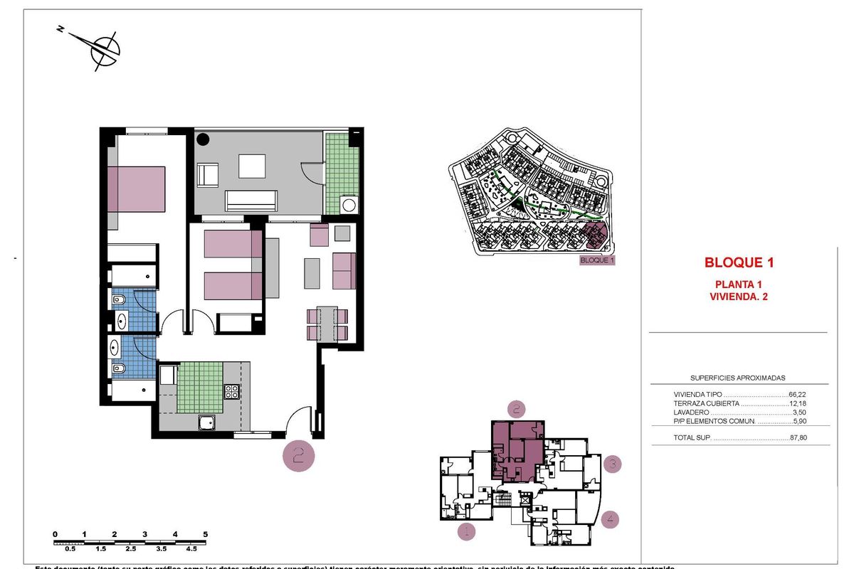 Plattegrond van een 2-slaapkamer appartement in Pilar de La Horadada, met indeling en kamerafmetingen.