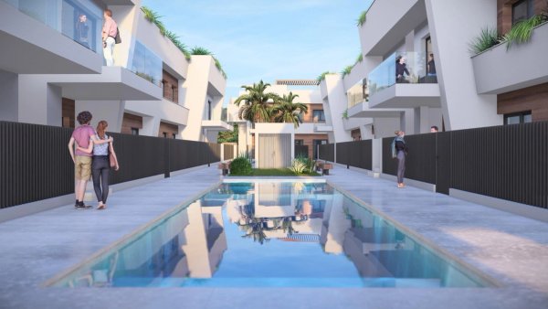 Modern appartementencomplex met een serene zwembad in Torre Pacheco, Costa Calida, Spanje.