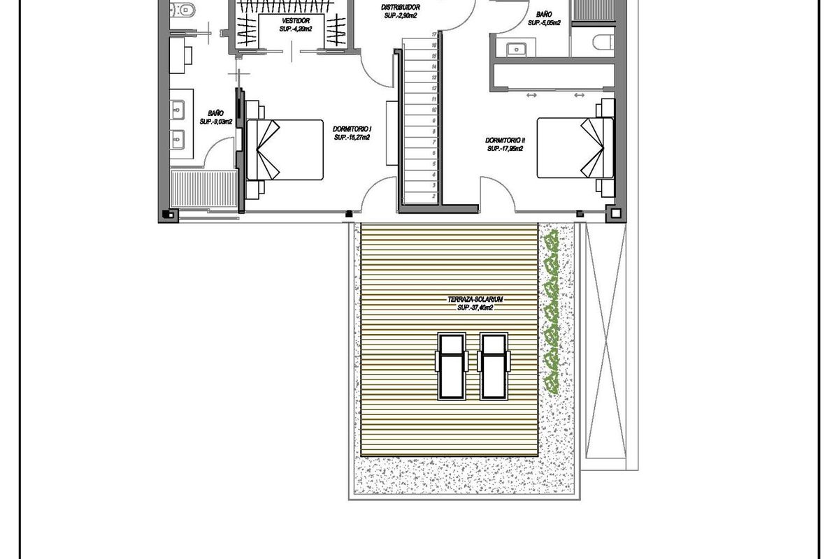 Tweede verdieping van een 4-slaapkamer villa in Estepona, met indeling van leefruimtes en slaapkamers.