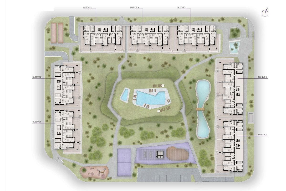 Plattegrond van een 2-slaapkamer penthouse in Torrevieja, met gemeenschappelijke ruimtes en voorzieningen.