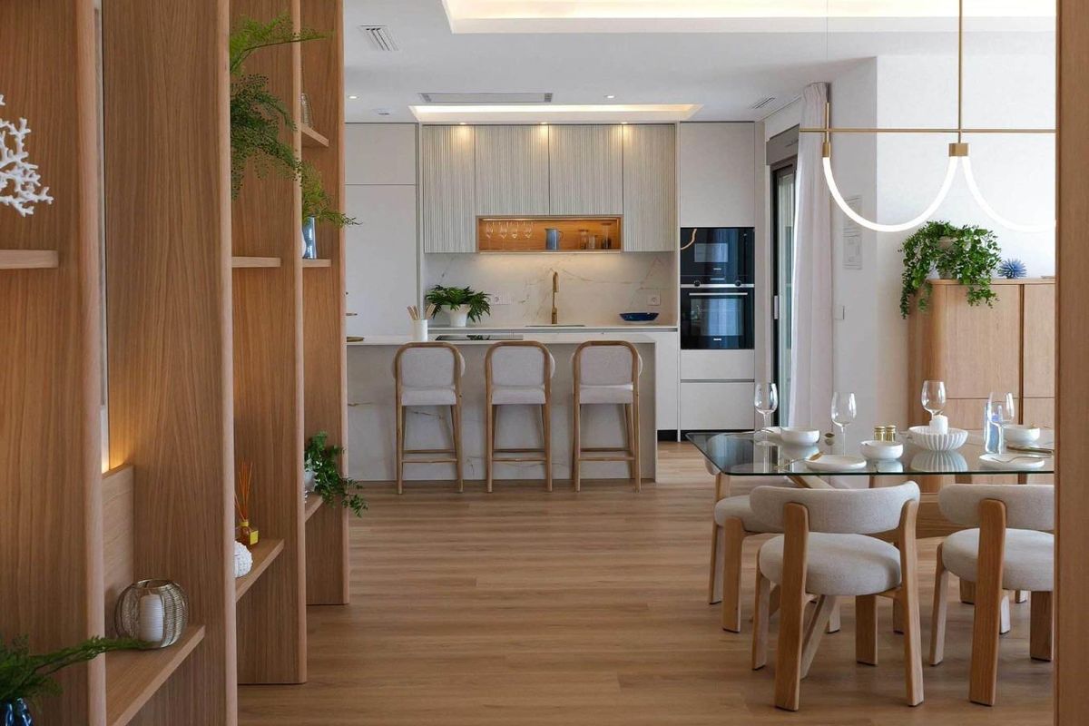 Open kitchen view featuring modern appliances and a bright ambiance, perfect for cooking in La Manga.
