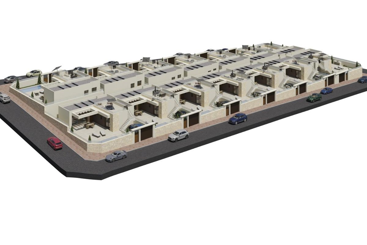 Luchtfoto van 3-slaapkamer villa's in Ciudad Quesada, met goed geplande indelingen en ruime parkeergelegenheid.