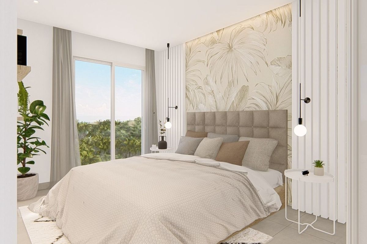 Cozy master bedroom in a 3-bedroom apartment with a lush view, located in Guardamar del Segura, Costa Blanca.