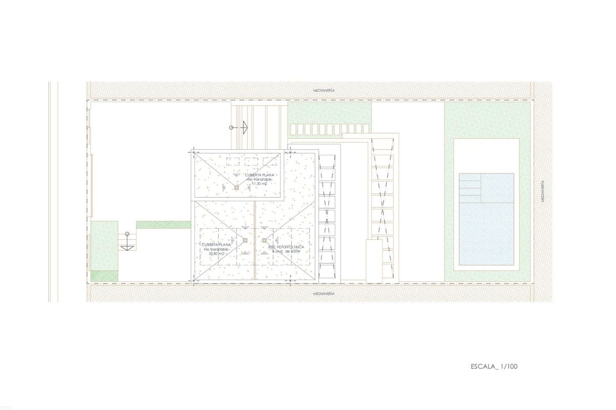 Derde plattegrond met aanvullende voorzieningen en indeling in een moderne villa in San Juan de los Terreros, Spanje.