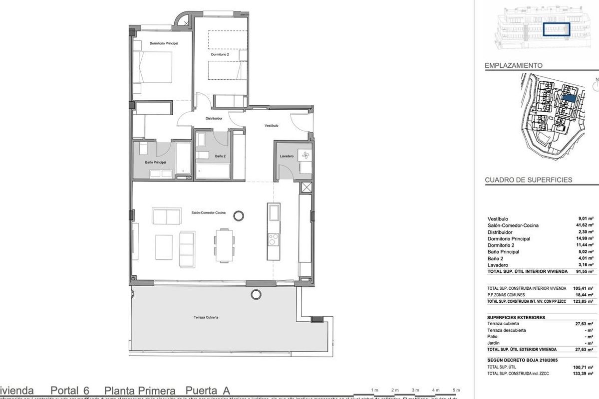 Plattegrond van een 2-slaapkamer appartement met lay-out en afmetingen, gelegen in Marbella.