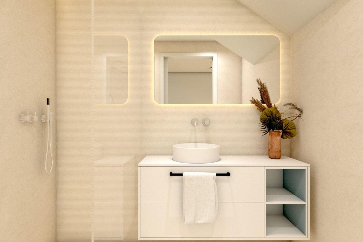 Strakke badkamer in een 3-slaapkamer villa in Pilar de La Horadada, met moderne armaturen en elegante afwerking.