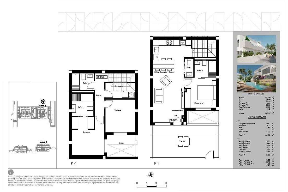 Plattegrond van een 3-slaapkamer appartement, met gedetailleerde indeling in Torrevieja, Costa Blanca.