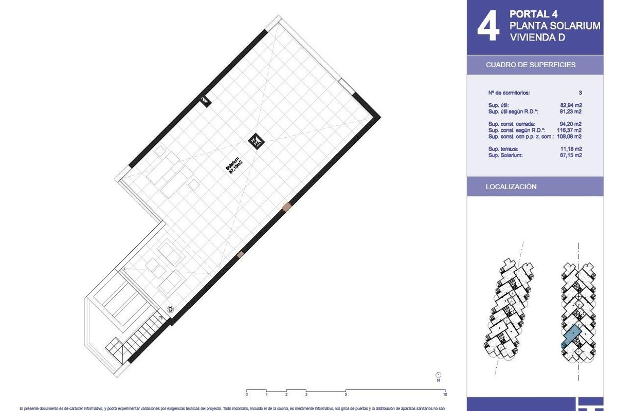 Plattegrond van het solarium voor een penthouse in Torrox, Costa del Sol, die indeling en buitenruimte illustreert.