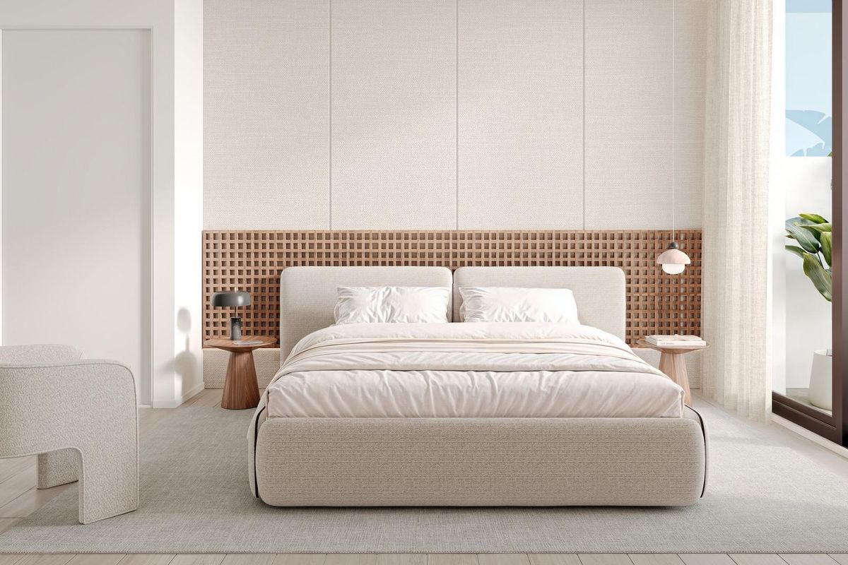 Elegante slaapkamer in een 3-slaapkamer appartement in Mijas, met een minimalistisch design en natuurlijk licht.