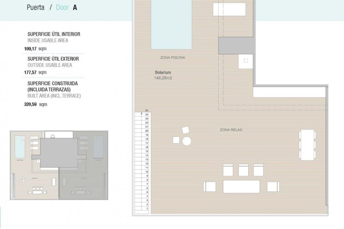 Tweede plattegrond van het penthouse, met lay-outs en terrasspecifieke ruimtes in het mooie Calpe.
