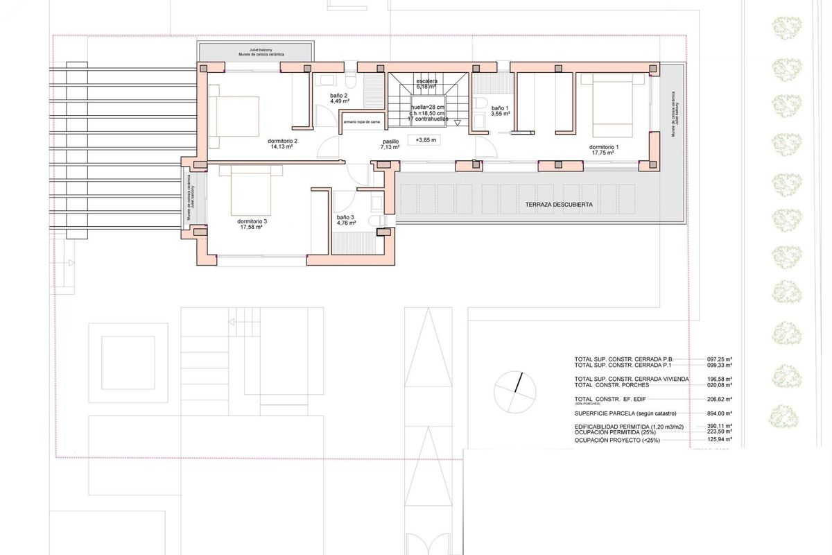 Interieur plattegrond van een 4-slaapkamer villa in Orihuela Costa, met indeling van slaapkamers en woonkamer.