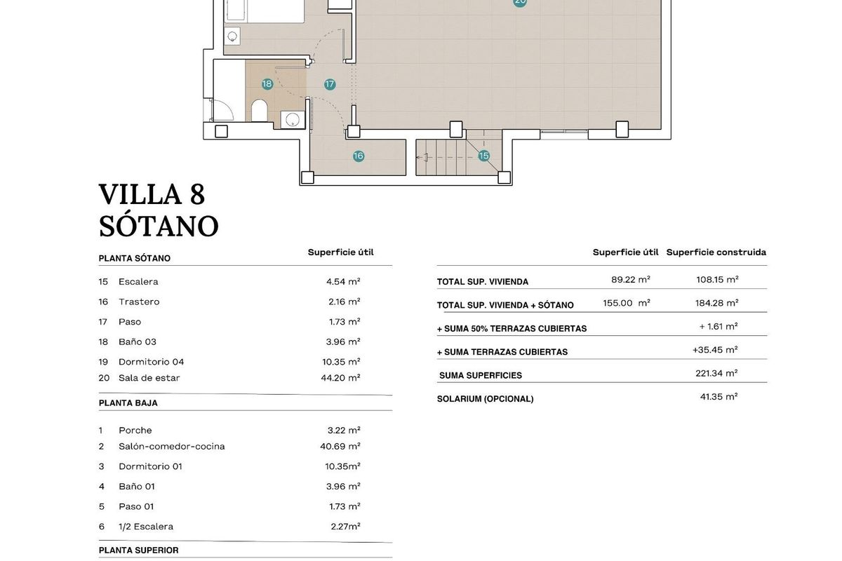 Gedetailleerde plattegrond van de villa die de indeling en ruimteverdeling in Polop toont.