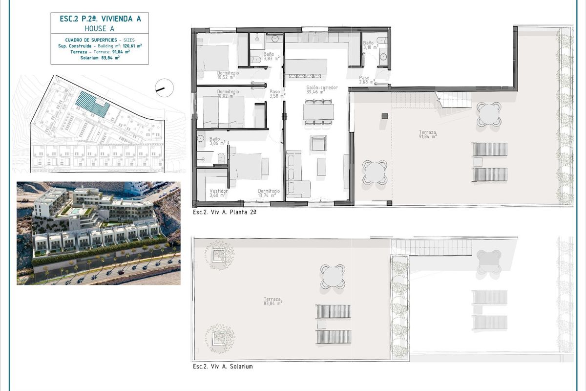 Plattegrond van de indeling van de penthouse in Aguilas, Costa Calida.