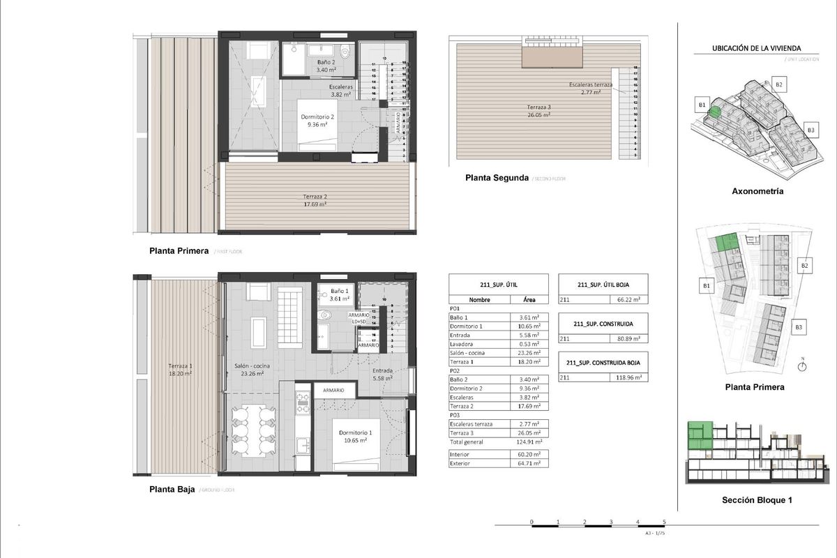 Gedetailleerde plattegrond van een twee-slaapkamer penthouse gelegen in Estepona, Costa del Sol.