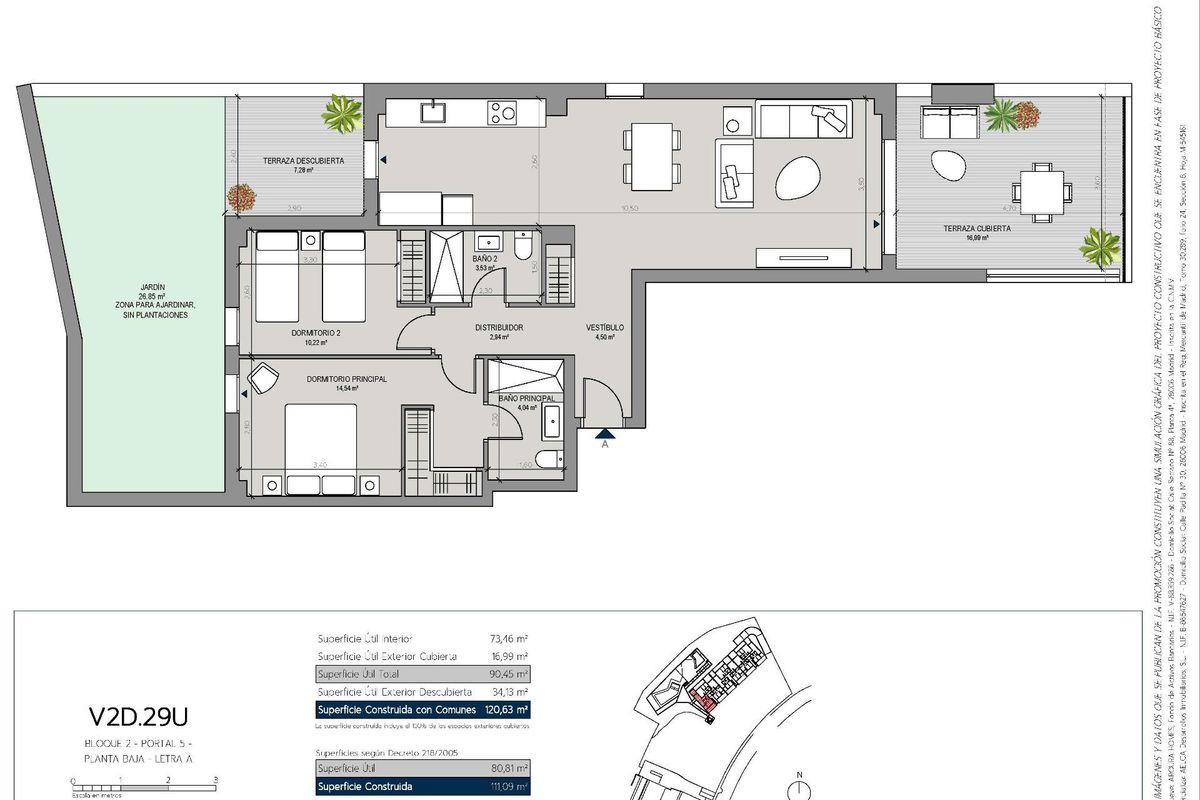 Plattegrond van een 2-slaapkamer appartement op de begane grond met ruime kamers en indeling, gelegen in Manilva.