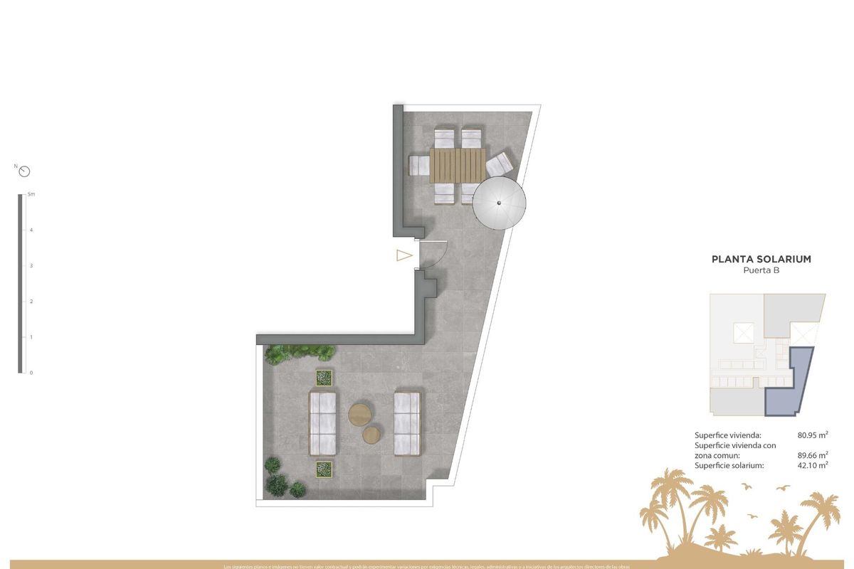 Plattegrond van het zonneterras van het 2-slaapkamer penthouse, ideaal voor buitenontspanning in Guardamar del Segura.