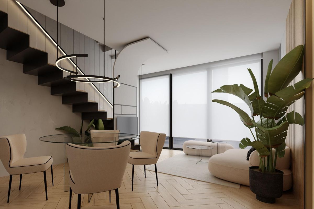 Heldere en ruime eetruimte met modern meubilair in een townhouse gelegen in Orihuela Costa.