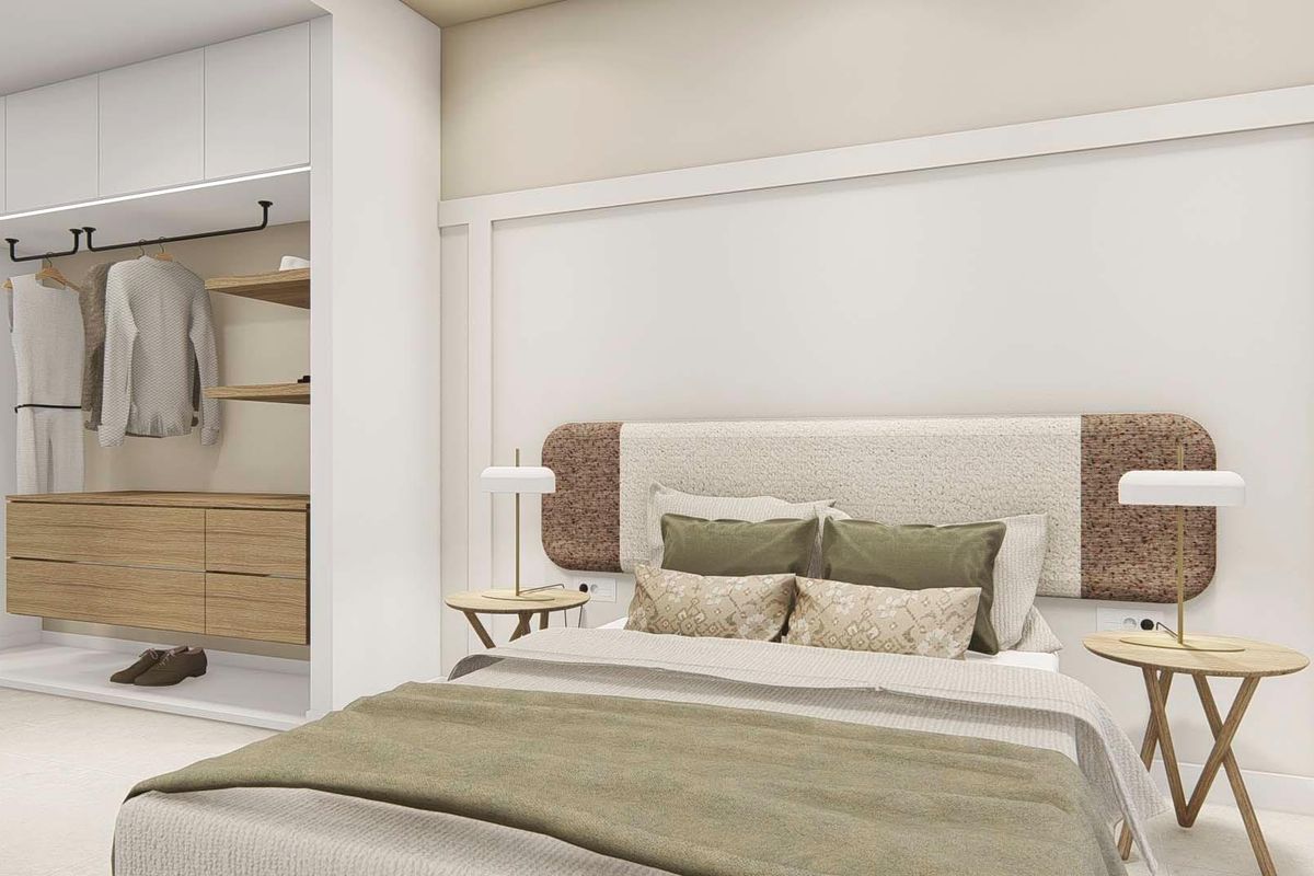 Uitnodigende slaapkamer met een ruime kast in een 3-slaapkamer bungalow in Dolores, Costa Blanca Zuid.