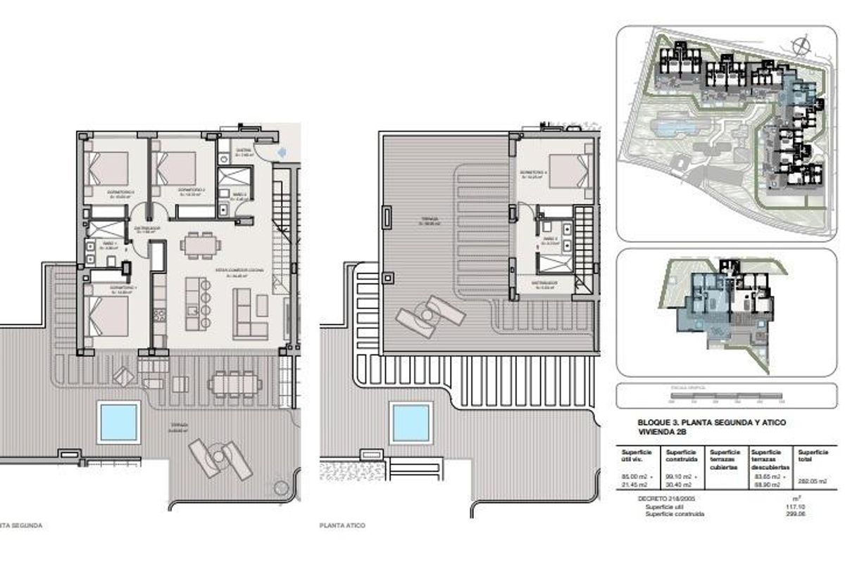 Plattegrond van een 4-slaapkamer penthouse in Estepona, met details van indelingen en kamerplaatsen.
