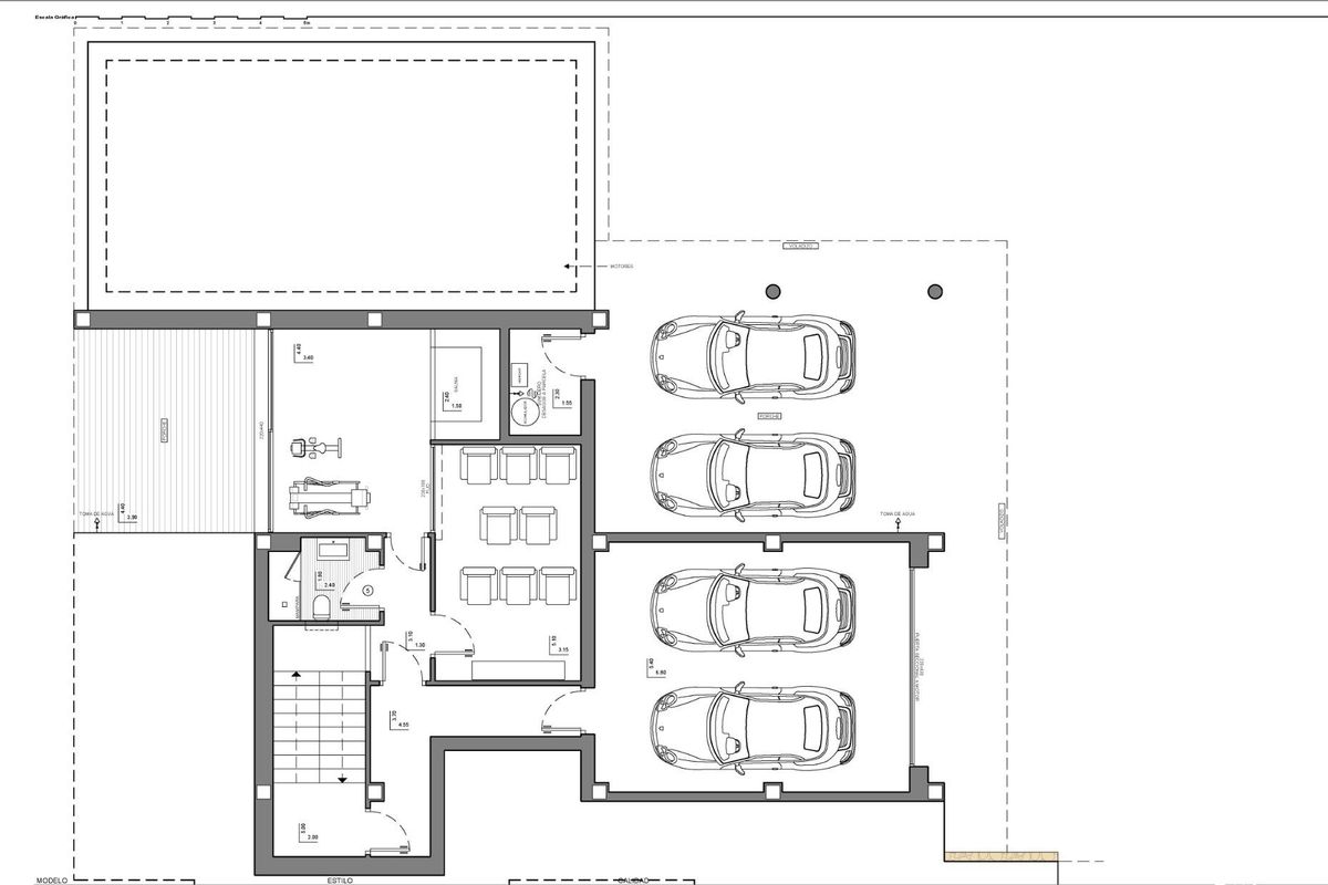 Vloerplan van een 3-slaapkamer villa in Benitachell, met indeling en parkeerruimte.